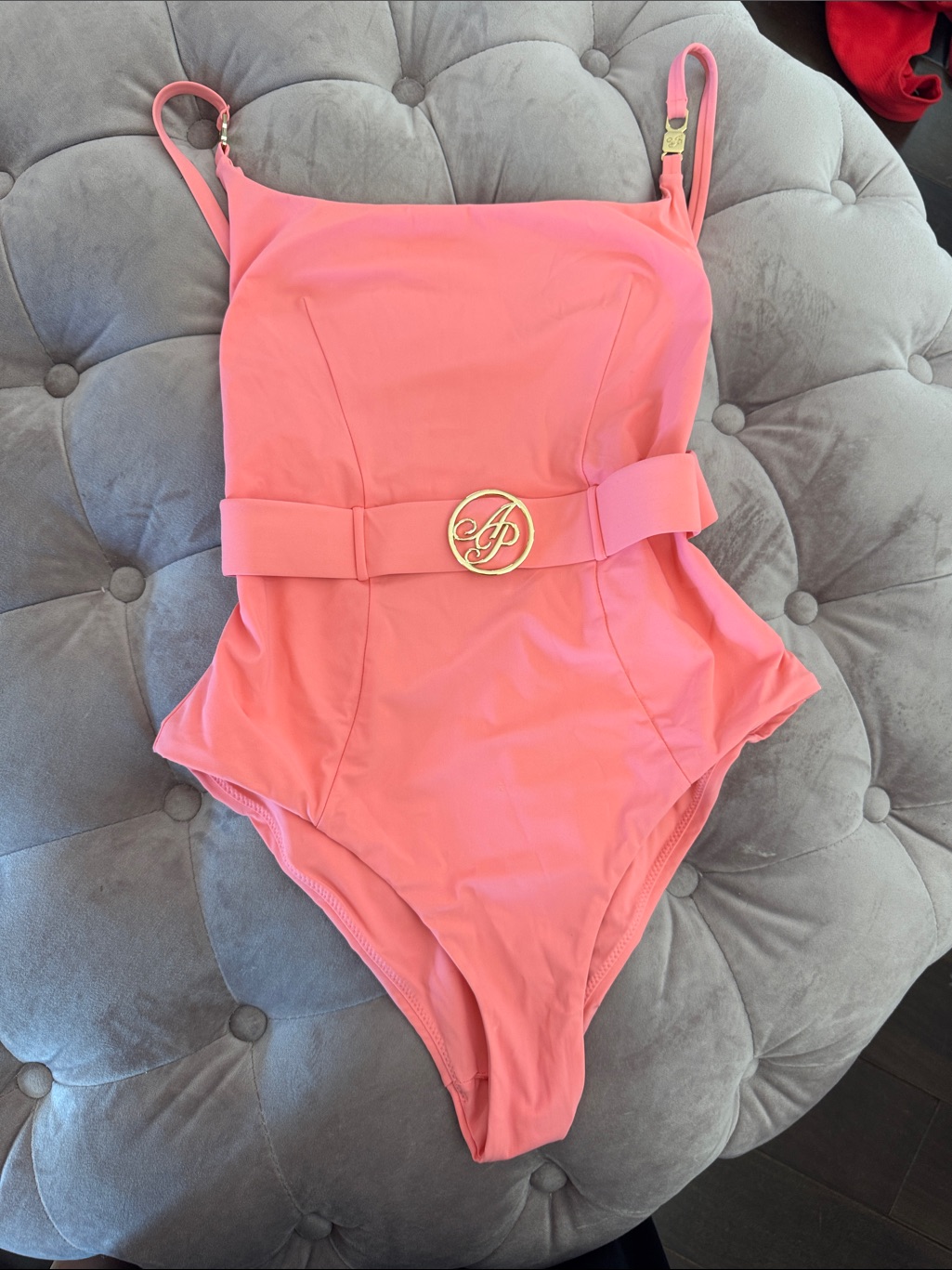 Agent Provocateur Coral Pink One-Piece Swimsuit With Logo Belt Size 3